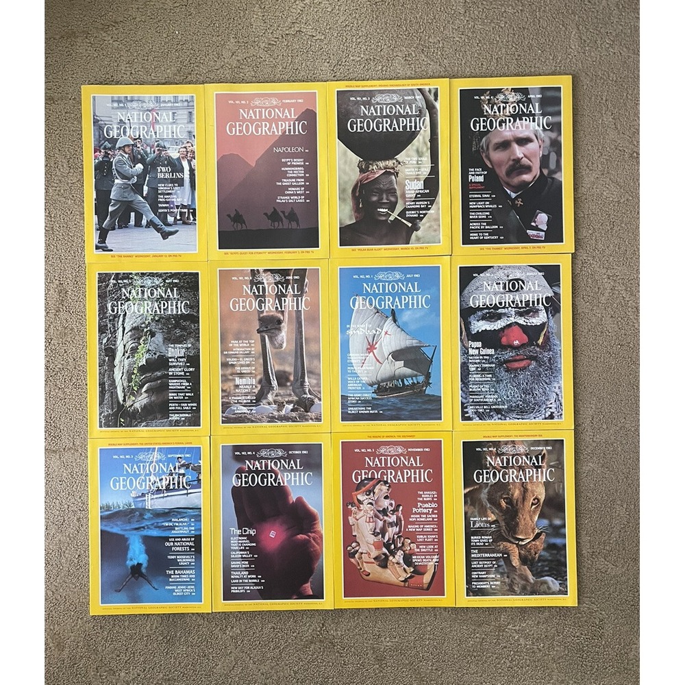 Lot‎ of National Geographic Magazines 1982 lot of 12 full set Jan-dec No Maps